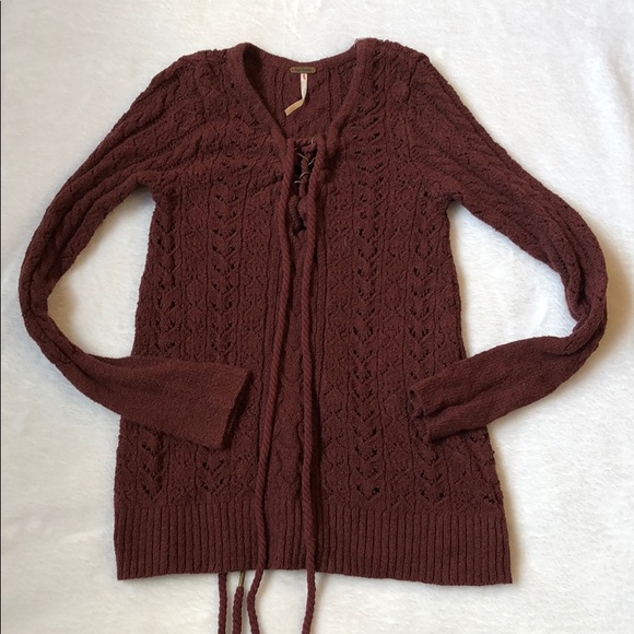 Free People Maroon Lace-Up Knitted Sweater - Picture 4 of 8